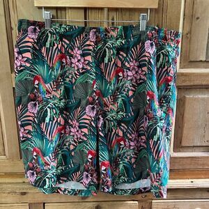 Men's Westport Black XL Tall Swim Trunks Board Shorts Tropical Green Pink Parrot